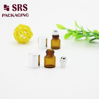 Buy SRS empty 1ml amber mini glass roll on bottle with silver aluminum cap online manufacture
