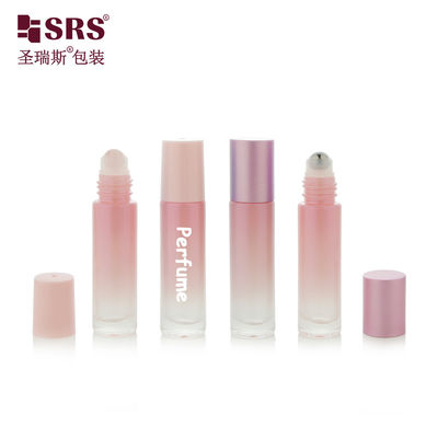 comprar Frasco vazio com esfera roll-on rosa BLPM-10ml em formato cilíndrico redondo para óleo de perfume, frasco cosmético com esfera roll-on de quartzo rosa Fabricação em linha