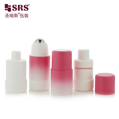 comprare RPPE (S) -50ml 75ml Rivestimento sfumato che spruzza il flacone di gel deodorante ricaricabile bianco rosa pesca con grande confezione di sfera da massaggio in acciaio metallico fabbricazione online