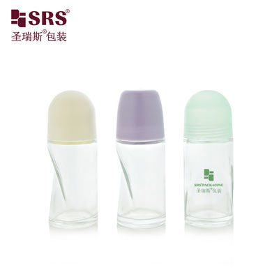 주문 BLPG-B-50ml Empty round Clear glass personal care roll bottle vial container with pP massage ball 온라인 제조