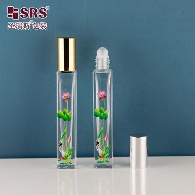 comprare 10 ml di vetro a parete spessa a forma quadrata in bottiglia con applicatore a sfera a rulli per profumi e oli essenziali fabbricazione online