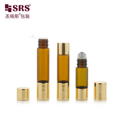 Buy 15ml 6ml 8ml 10ml Amber Light Proof Glass Roll on Bottle with Gold Cap 304 Stainless Ball for Essential Oil Perfume online manufacture