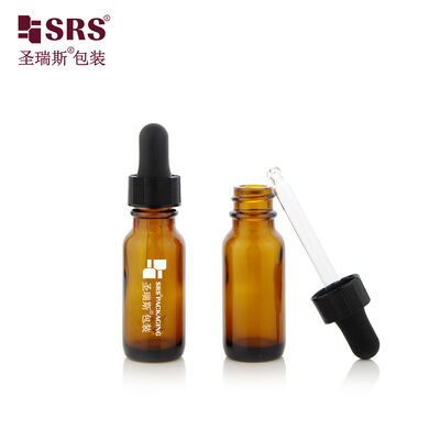 Buy BOS001-15ML Refillable Amber Boston Round Glass Dropper Bottles For Aromatherapy Skincare Packaging online manufacture