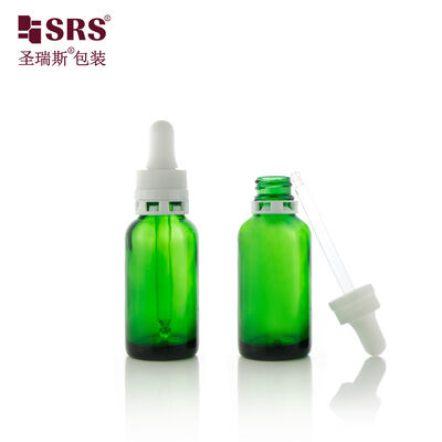 Buy BOS004-30ml 20/400 Neck Leakproof Green Glass Dropper Bottles With Tamper-Proof White Cap For Storing Light-Sensitive Skincare Serums online manufacture