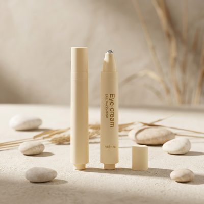Buy AY-15ML Matte Beige Steel Ball Massage Eye Cream Empty Plastic Roll On Applicator Pen Cosmetic Packaging For Eye Serum online manufacture