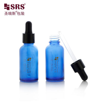 D001-50ml Coating Blue Translucent Glass Essential Oil Bottle With Glossy Black Dropper Multiple Capacity For Aromatherapy Products