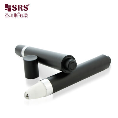 AY-15ML 15g Matte Black Eye Cream Roller Bottle Silver Trim Press Type Eye Serum Massage Pen Cosmetic Packaging With Switch Design
