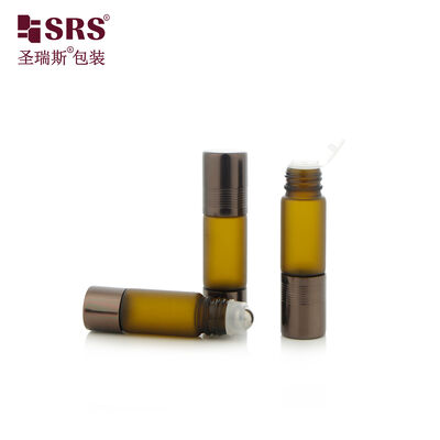 Empty Frosted Amber UV Proof Glass Roller Bottle with Plastic Insert Double Side Applicator Packaging for Oil 6ml 8ml 10ml