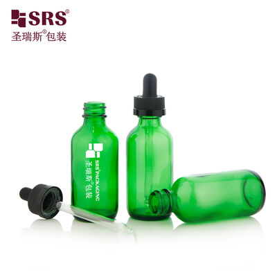 BOS006-60ml Refillable Green Boston Round Dropper Bottles With Tamber Proof Cap For Aromatherapy Blends&CBD Products