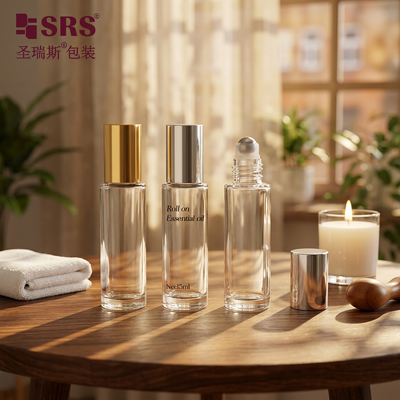 BLPM-15ML Transparent Glass Roll On Bottle Metal Cap Roller Ball Empty Refillable Perfume Essential Oil Cosmetic Vial
